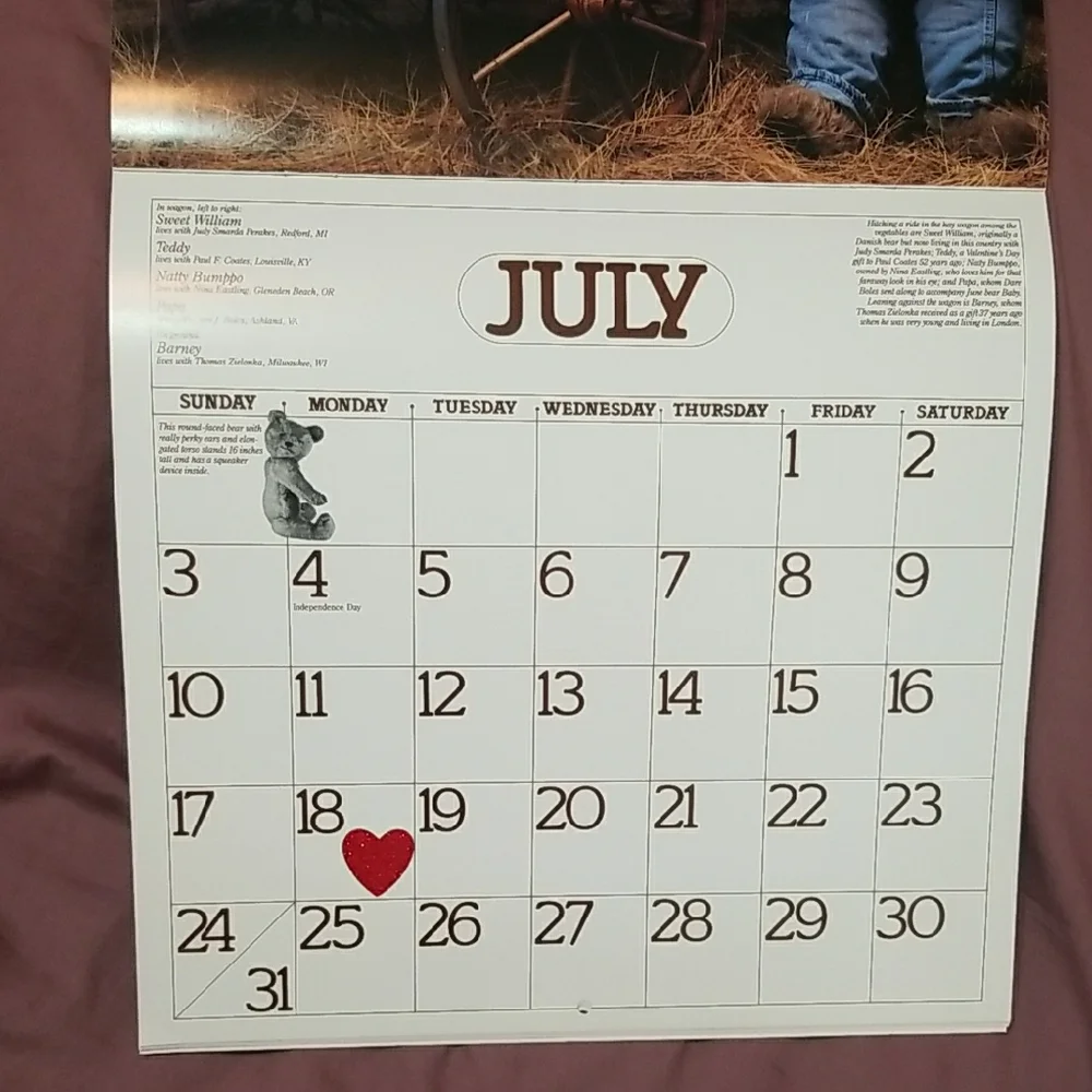 Vintage 1988 Teddy Bear Calendar